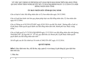 Quyết định 3383/2014/QĐ-UBND Lệ phí đăng ký giao dịch bảo đảm trên địa bàn tỉnh Quảng Ninh