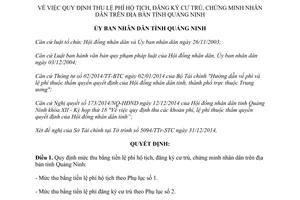 Quyết định 3374/2014/QĐ-UBND lệ phí hộ tịch đăng ký cư trú chứng minh nhân dân Quảng Ninh