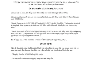 Quyết định 3379/2014/QĐ-UBND thu lệ phí cấp giấy phép xả nước thải vào nguồn nước Quảng Ninh