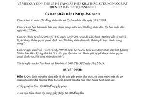 Quyết định 3387/2014/QĐ-UBND lệ phí cấp giấy phép khai thác sử dụng nước mặt Quảng Ninh