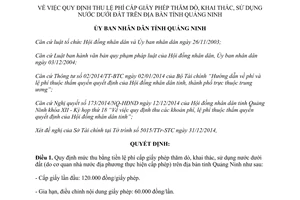 Quyết định 3388/2014/QĐ-UBND lệ phí cấp giấy phép thăm dò khai thác sử dụng nước dưới đất Quảng Ninh