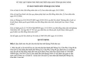 Quyết định 3376/2014/QĐ-UBND quy định thu phí chợ Quảng Ninh