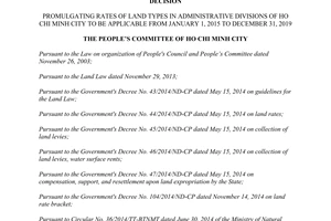 Decision No. 51/2014/QD-UBND Rates of land types in administrative divisions of Ho Chi Minh City 2017