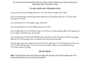 Quyết định 79/2014/QĐ-UBND Bảng đơn giá nhà công trình xây dựng 2015 tỉnh Kon Tum
