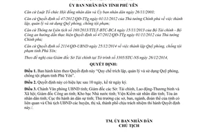 Quyết định 60/2014/QĐ-UBND Quy chế trích lập quản lý sử dụng Quỹ phòng chống tội phạm Phú Yên
