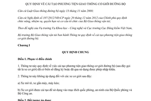 Thông tư 85/2014/TT-BGTVT về cải tạo phương tiện giao thông cơ giới đường bộ