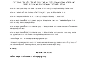 Thông tư 47/2014/TT-NHNN yêu cầu kỹ thuật an toàn bảo mật trang thiết bị phục vụ thanh toán thẻ ngân hàng