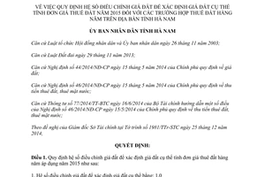 Quyết định 58/2014/QĐ-UBND hệ số điều chỉnh giá đất xác định giá thuê đất 2015 Hà Nam