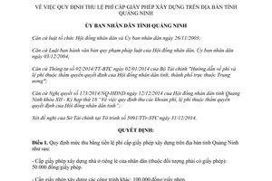 Quyết định 3372/2014/QĐ-UBND thu lệ phí cấp giấy phép xây dựng Quảng Ninh