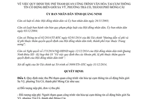Quyết định 3371/2014/QĐ-UBND Phí tham quan công trình văn hóa cụm thông tin cổ động biên giới Quảng Ninh