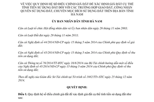 Quyết định 57/2014/QĐ-UBND hệ số điều chỉnh giá đất xác định giá đất tỉnh Hà Nam