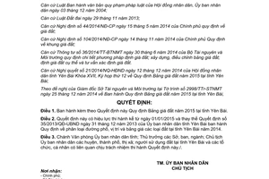 Quyết định 39/2014/QĐ-UBND quy định bảng giá đất 2015 Yên Bái