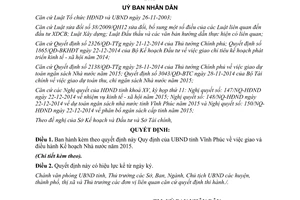 Quyết định 62/2014/QĐ-UBND giao điều hành kế hoạch Nhà nước 2015 Vĩnh Phúc