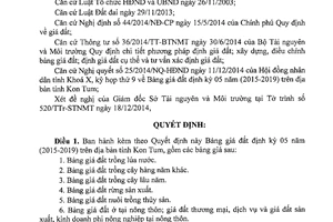 Quyết định 72/2014/QĐ-UBND Bảng giá đất định kỳ 05 năm 2015 2019 Kon Tum