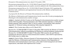 Circular No. 22/2014/TT-BTTTT telecommunications number storages