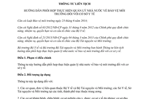 Thông tư liên tịch 48/2014/TTLT-BYT-BTNMT phối hợp quản lý nhà nước bảo vệ môi trường đối với cơ sở y tế