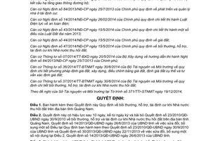 Quyết định 43/2014/QĐ-UBND bồi thường hỗ trợ tái định cư khi Nhà nước thu hồi đất Quảng Nam