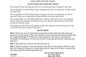 Quyết định 273/QĐ-UBND thủ tục hành chính thuộc thẩm quyền giải quyết sở nông nghiệp Sóc Trăng 2014