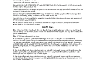 Quyết định 56/2014/QĐ-UBND đơn giá bồi thường cây trồng vật nuôi là thuỷ sản khi thu đất tỉnh Thái Nguyên