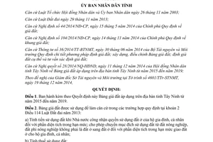 Quyết định 71/2014/QĐ-UBND Bảng giá đất Tây Ninh năm 2015 đến năm 2019