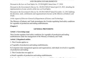 Circular No.59/2014/TT-BCT food safety conditions for vegetable oil production and trading establishments