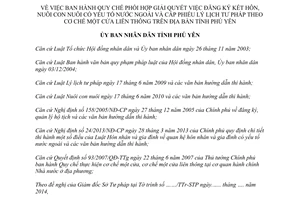 Quyết định 51/2014/QĐ-UBND đăng ký kết hôn nuôi con nuôi có yếu tố nước ngoài cấp phiếu lý lịch tư pháp Phú Yên