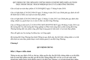 Thông tư 58/2014/TT-BCT cấp thu hồi Giấy chứng nhận cơ sở đủ điều kiện an toàn thực phẩm