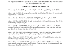 Quyết định 86/2014/QĐ-UBND thu phí thẩm định báo cáo đánh giá tác động môi trường thành phố Hà Nội