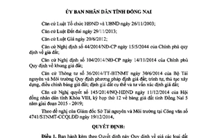 Quyết định 64/2014/QĐ-UBND giá các loại đất Đồng Nai 2015 2019