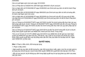 Nghị quyết 158/2014/NQ-HĐND mức thu chế độ thu nộp quản lý sử dụng  phí lệ phí Vĩnh Phúc