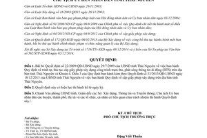 Quyết định 3007/QĐ-UBND 2014 bãi bỏ 22/2009/QĐ-UBND thủ tục cấp giấy phép xây dựng Thái Nguyên