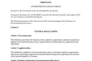 Ordinance No. 10/2014/UBTVQH13 environmental police forces