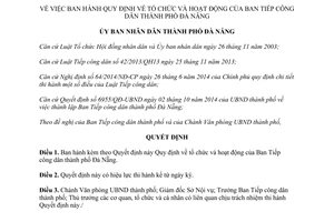 Quyết định 9262/QĐ-UBND 2014 Quy định tổ chức hoạt động Ban Tiếp công dân thành phố Đà Nẵng