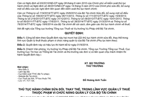 Quyết định 3302/QĐ-BTC năm 2014 công bố thủ tục hành chính sửa đổi thay thế lĩnh vực thuế Bộ Tài chính