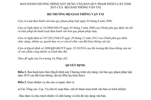 Quyết định 4877/QĐ/BGTVT 2014 Chương trình xây dựng văn bản quy phạm pháp luật 2015