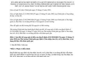 Quyết định 76/2014/QĐ-TTg sửa đổi 81/2010/QĐ-TTg thu nhận lưu trữ xử lý khai thác sử dụng dữ liệu viễn thám quốc gia