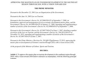 Decision No. 2351/QD-TTg 2014 plan on tourism development in the southeast region 2020 2030