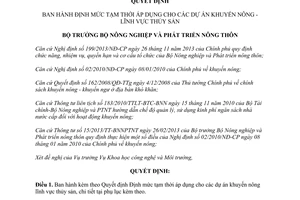 Quyết định 5124/QĐ-BNN-KHCN năm 2014 Định mức tạm thời áp dụng cho dự án khuyến nông lĩnh vực thủy sản