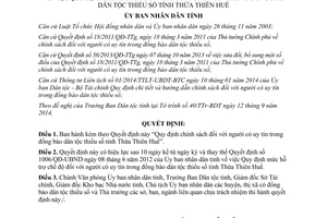 Quyết định 73/2014/QĐ-UBND chính sách người có uy tín đồng bào dân tộc thiểu số Thừa Thiên Huế