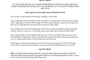 Quyết định 587/QĐ-UBND 2014 công bố thủ tục hành chính của Sở Truyền thông Kon Tum