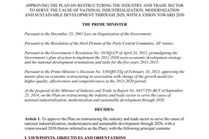 Decision No. 2146/QD-TTg 2014 the plan on restructuring the industry and trade sector
