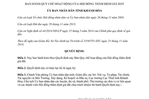 Quyết định 3259/QĐ-UBND 2014 quy chế hoạt động Hội đồng thẩm định giá đất Khánh Hòa