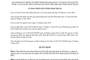 Quyết định 95/2014/QĐ-UBND cấp phép thăm dò khai thác sử dụng tài nguyên nước xả nước thải vào nguồn nước Ninh Thuận