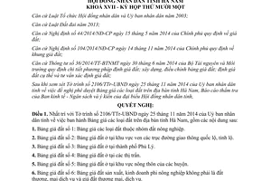 Nghị quyết 24/2014/NQ-HĐND bảng giá các loại đất Hà Nam