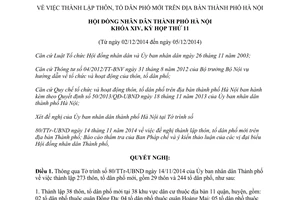 Nghị quyết 11/2014/NQ-HĐND thành lập thôn tổ dân phố mới Hà Nội
