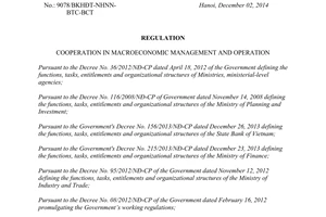 Statute No. 9078/BKHĐT-NHNN-BTC-BCT 2014 cooperation in macroeconomic management and operation