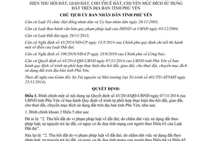 Quyết định 1952/QĐ-UBND 2014 đính chính 43/2014/QĐ-UBND thu hồi giao cho thuê chuyển mục đích sử dụng đất Phú Yên