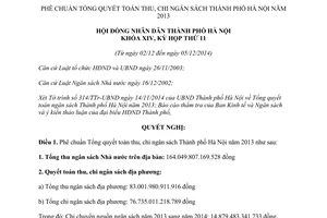 Nghị quyết 10/2014/NQ-HĐND phê chuẩn Tổng quyết toán thu chi ngân sách Hà Nội 2013