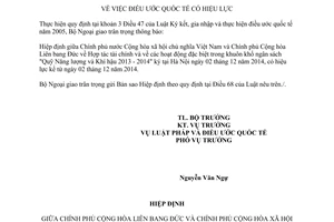 Thông báo hiệu lực Hiệp định về Hợp tác tài chính về Quỹ Năng lượng Khí hậu 2013 2014 Việt Nam Đức
