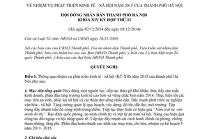 Nghị quyết 09/2014/NQ-HĐND phát triển kinh tế xã hội 2015 Hà Nội